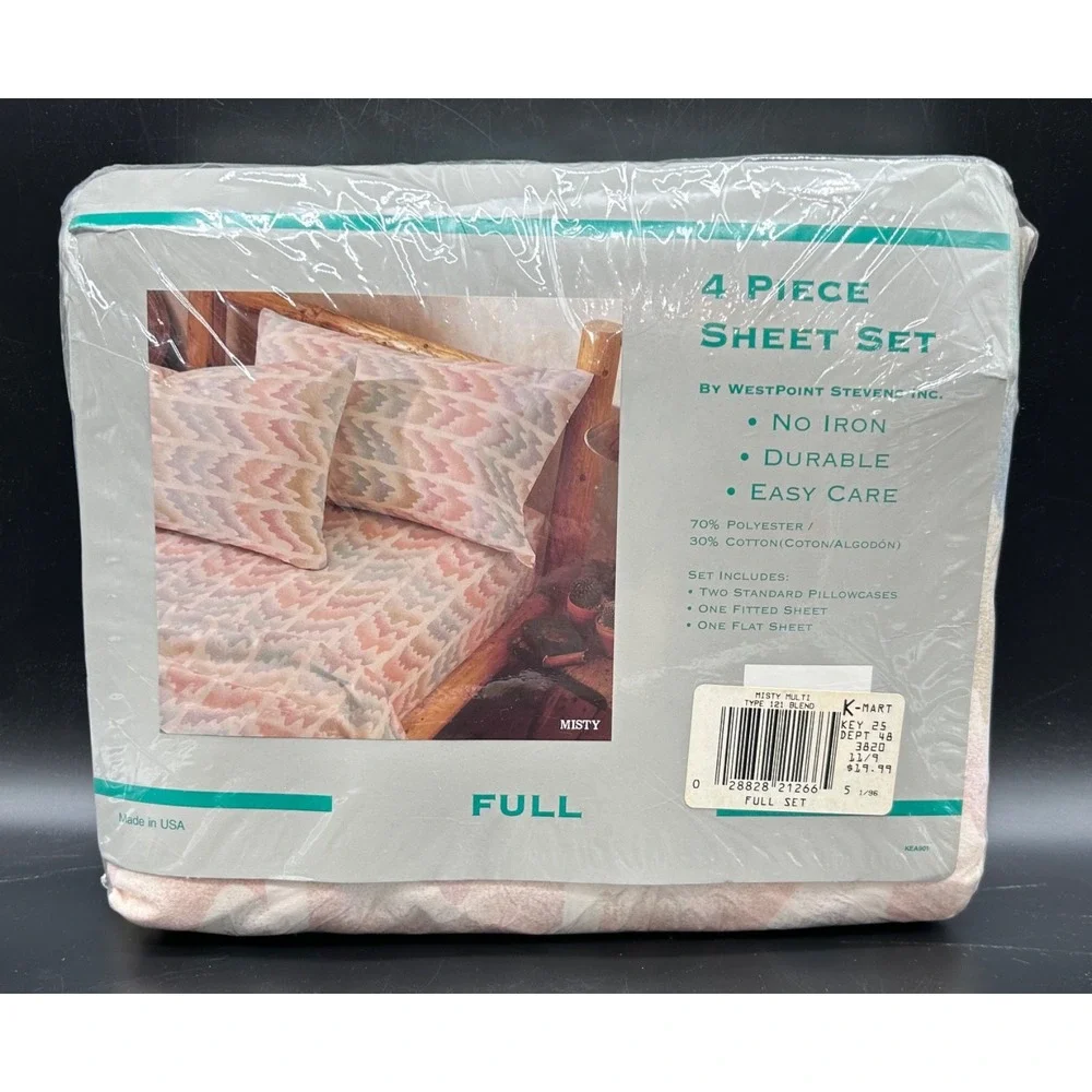 New Vtg Westpoint Stevens Full 4 Pc Sheet Set Pastel Print Misty Made In USA